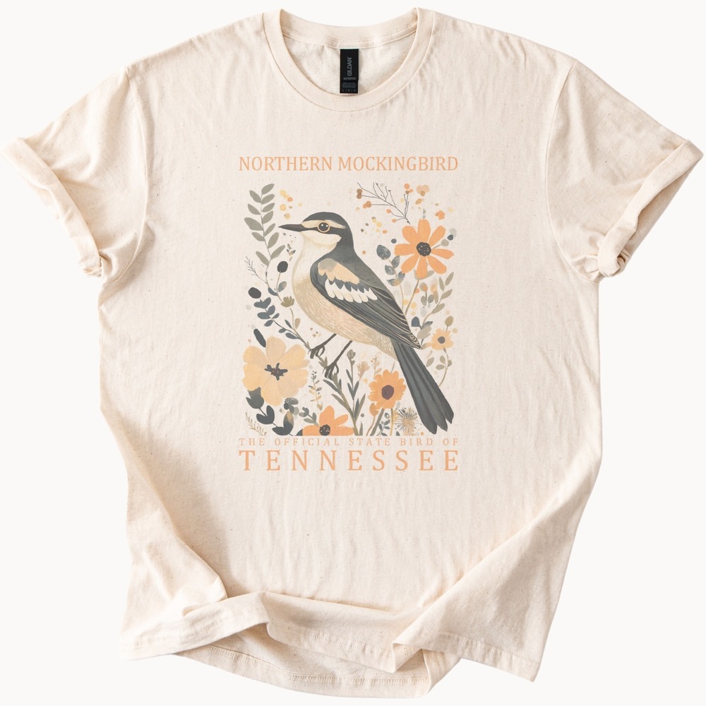 Northern Mockingbird Botanical Graphic Tee Tennessee State Bird Art